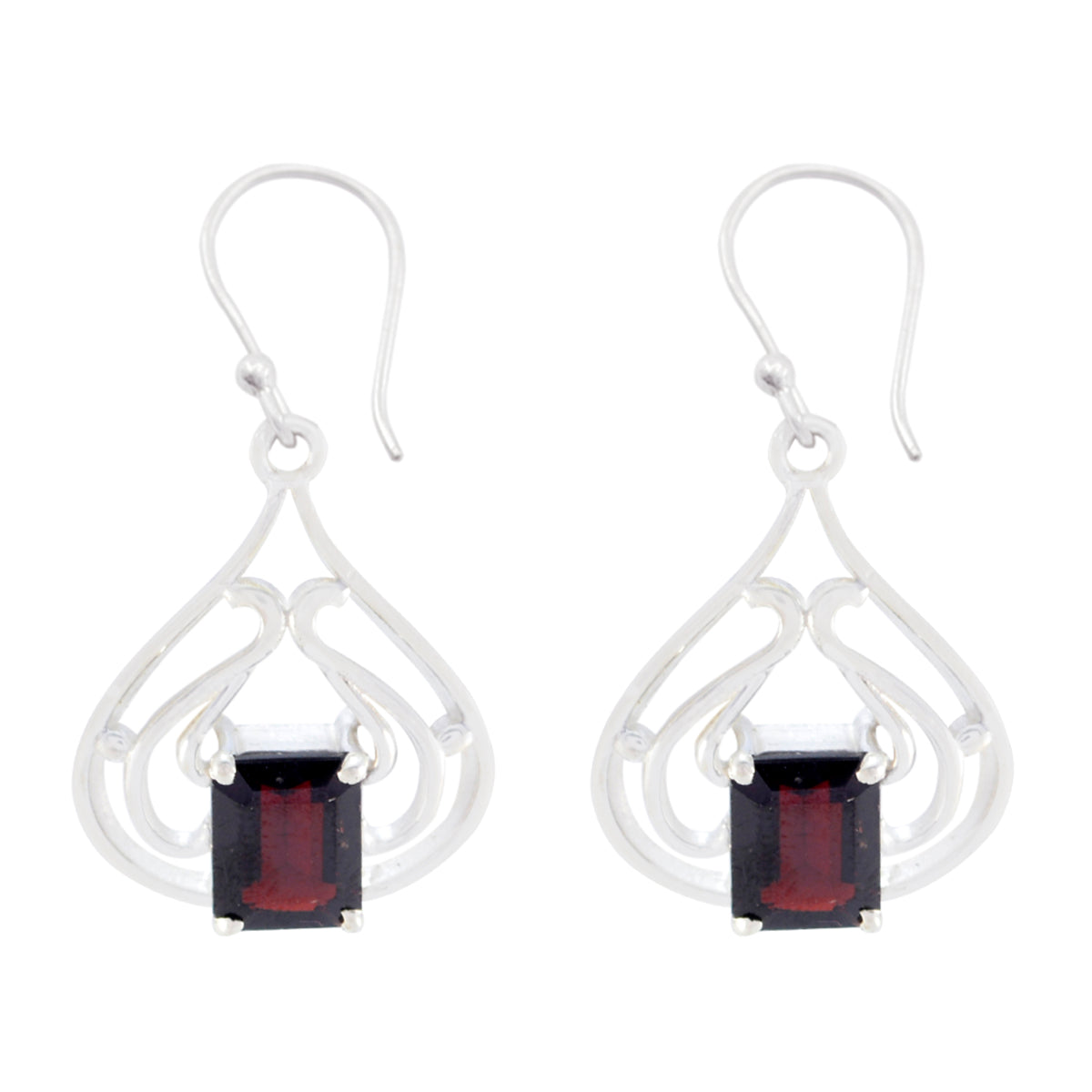 Riyo Real Gemstones square Faceted Red Garnet Silver Earring gift for friend