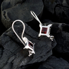 Riyo Real Gemstones square Faceted Red Garnet Silver Earrings gift for friends