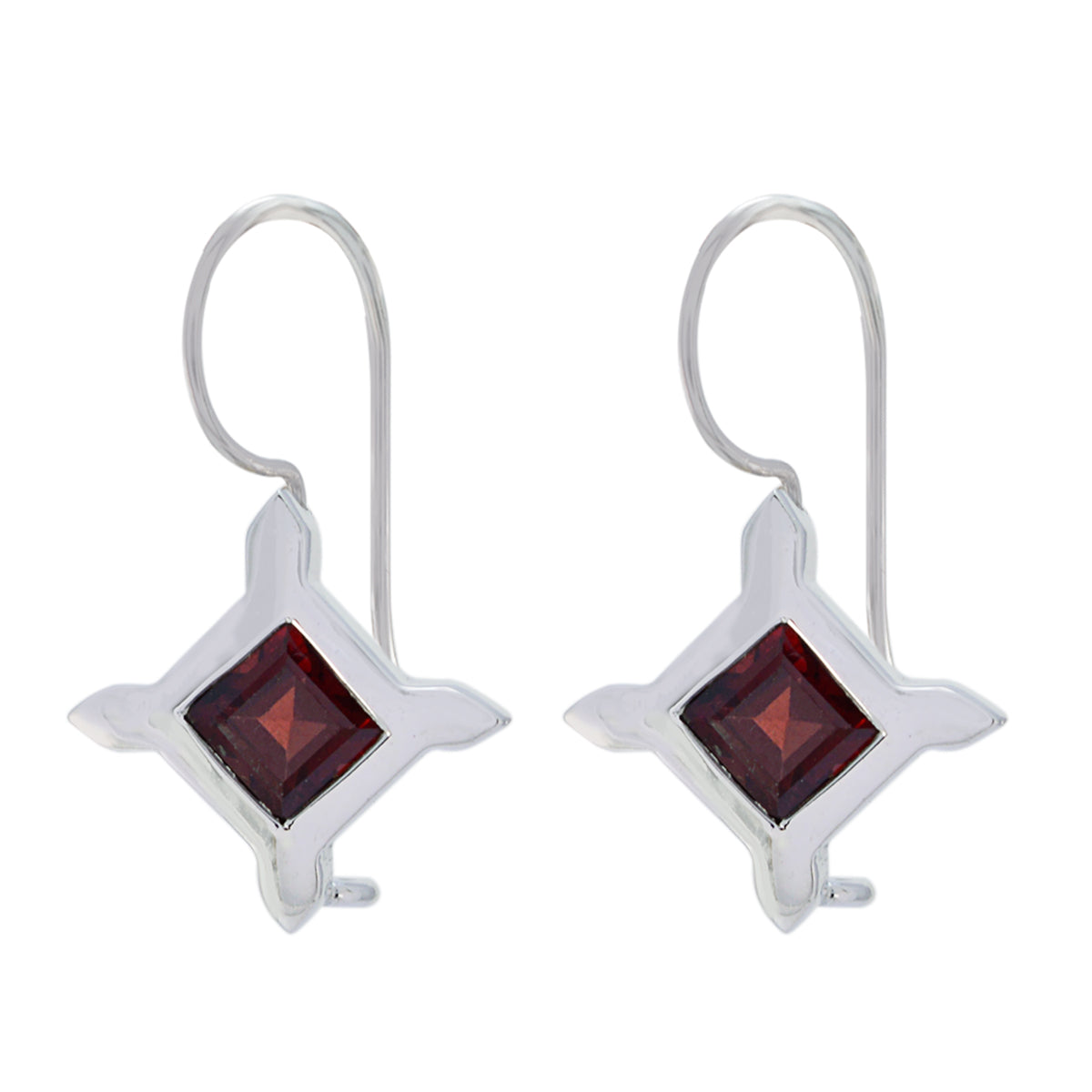 Riyo Real Gemstones square Faceted Red Garnet Silver Earrings gift for friends