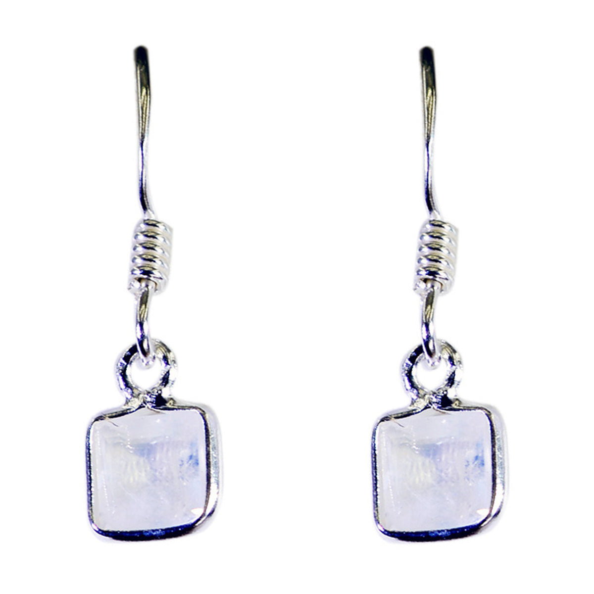 Riyo Real Gemstones square Faceted White Rainbow Moonstone Silver Earring gift for black Friday