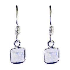 Riyo Real Gemstones square Faceted White Rainbow Moonstone Silver Earring gift for black Friday