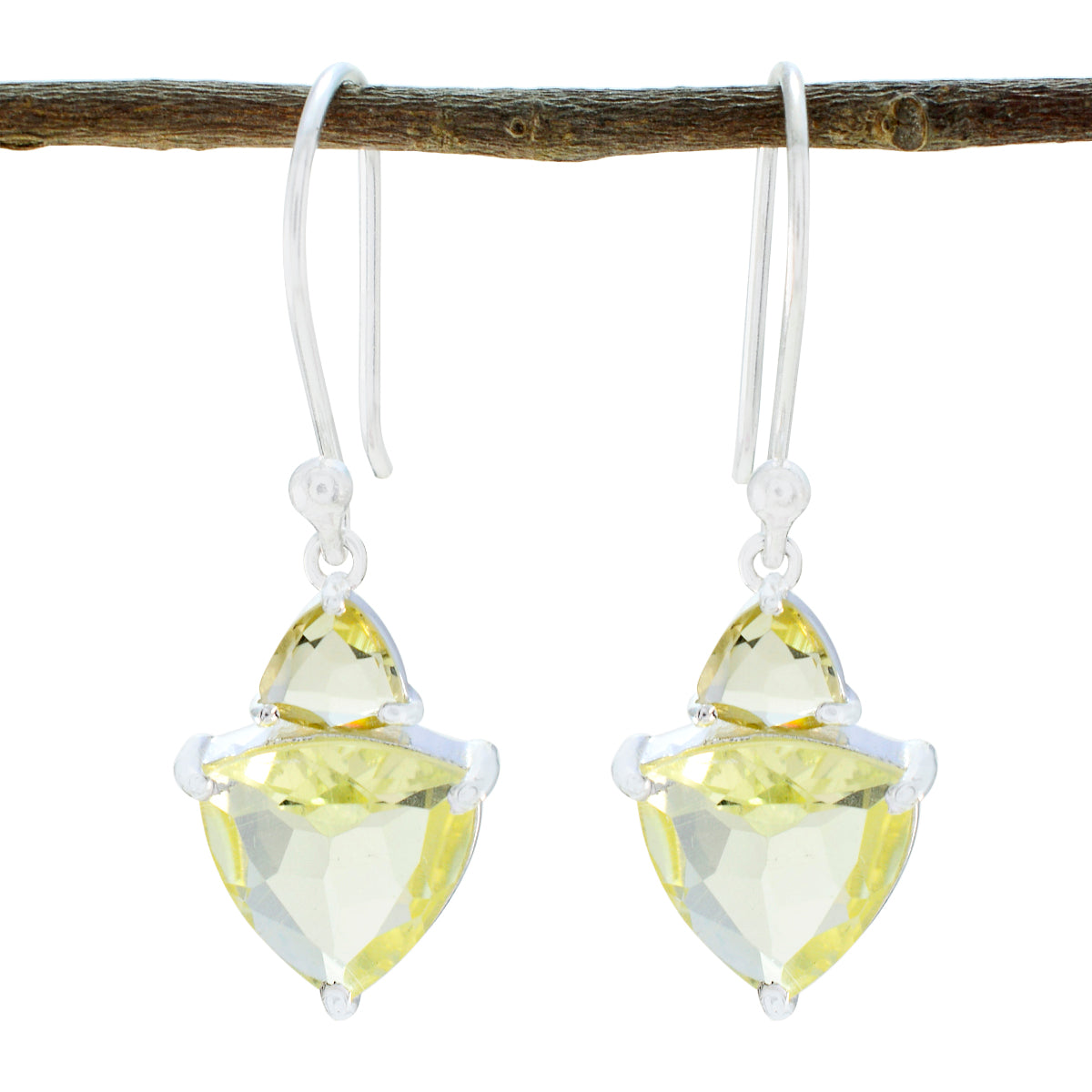 Riyo Real Gemstones trillion Faceted Yellow Lemon Quartz Silver Earring gift for anniversary day
