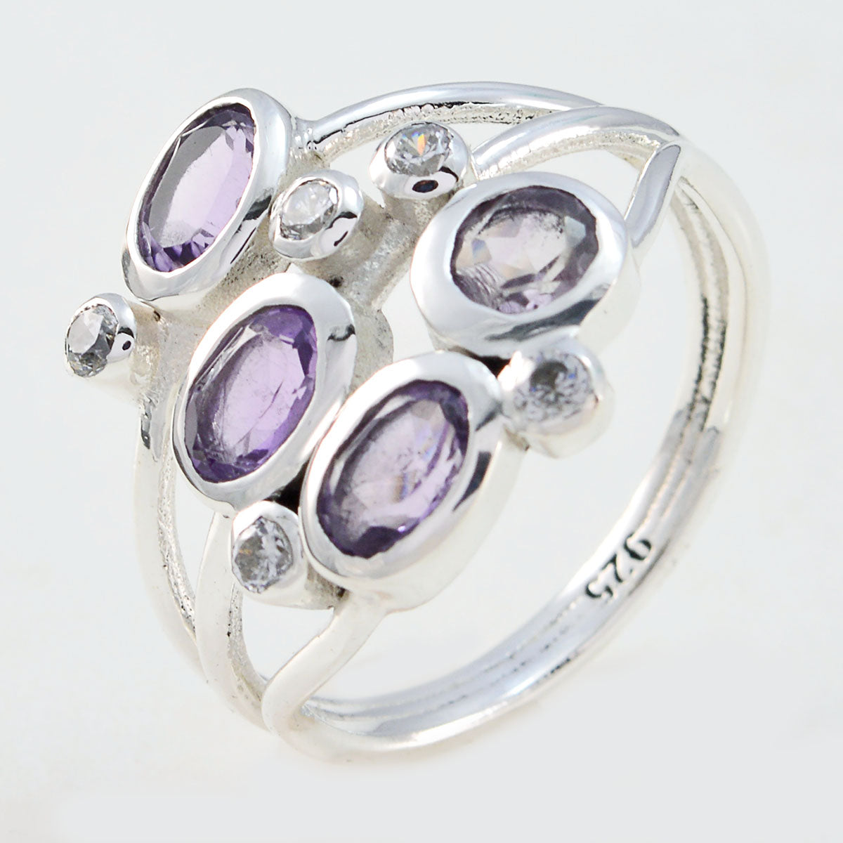 Riyo Resplendent Stone Amethyst 925 Silver Ring Evil Eye Jewelry