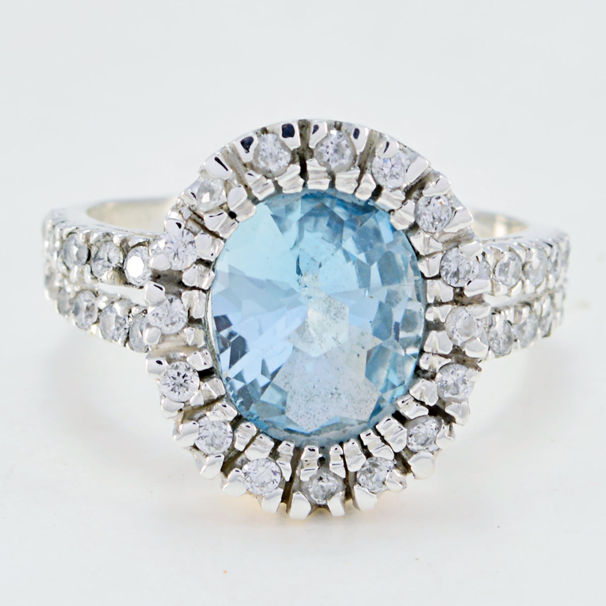 Riyo Seemly Gemstones Blue Topaz 925 Silver Ring Marcasite Jewelry