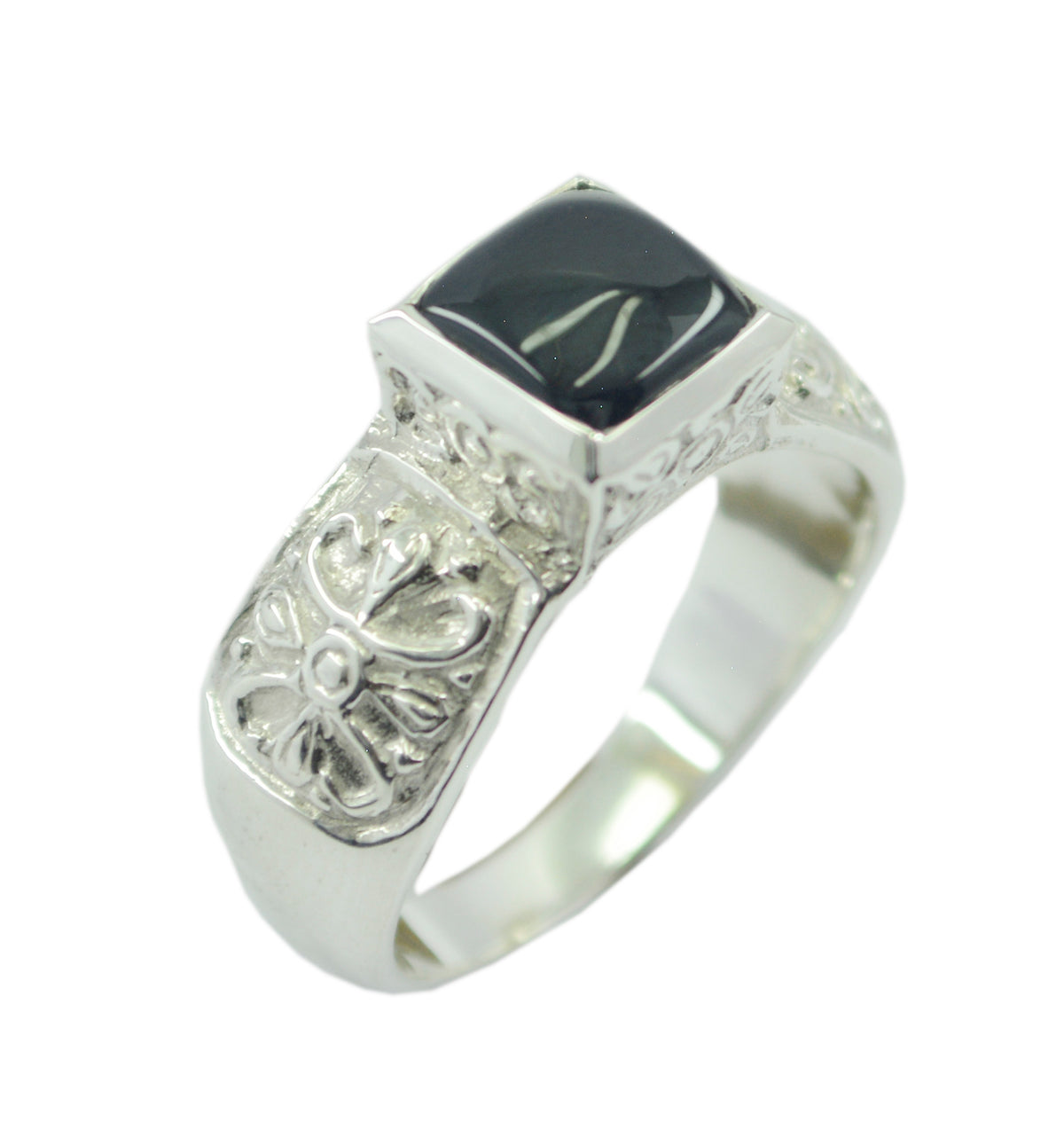 Riyo Shapely Gemstone Black Onyx Solid Silver Rings Jewellery