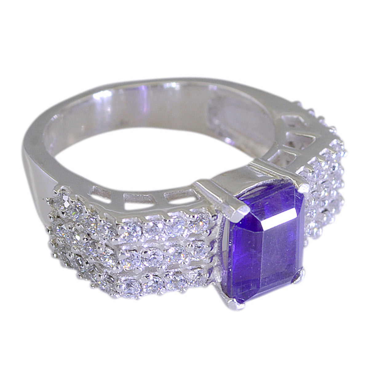 Riyo Shapely Gemstones Amethyst Solid Silver Rings Fine Jewelry