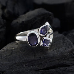 Riyo Shapely Gemstones Iolite Solid Silver Ring Modern Jewelry Box