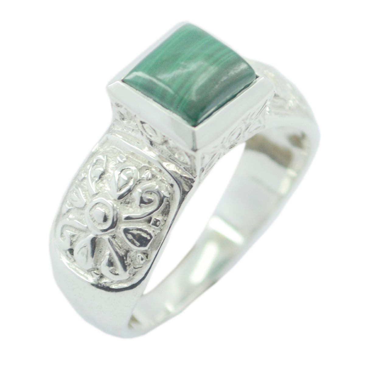 Riyo Shapely Gemstones Malachite Solid Silver Ring Aa Jewelry