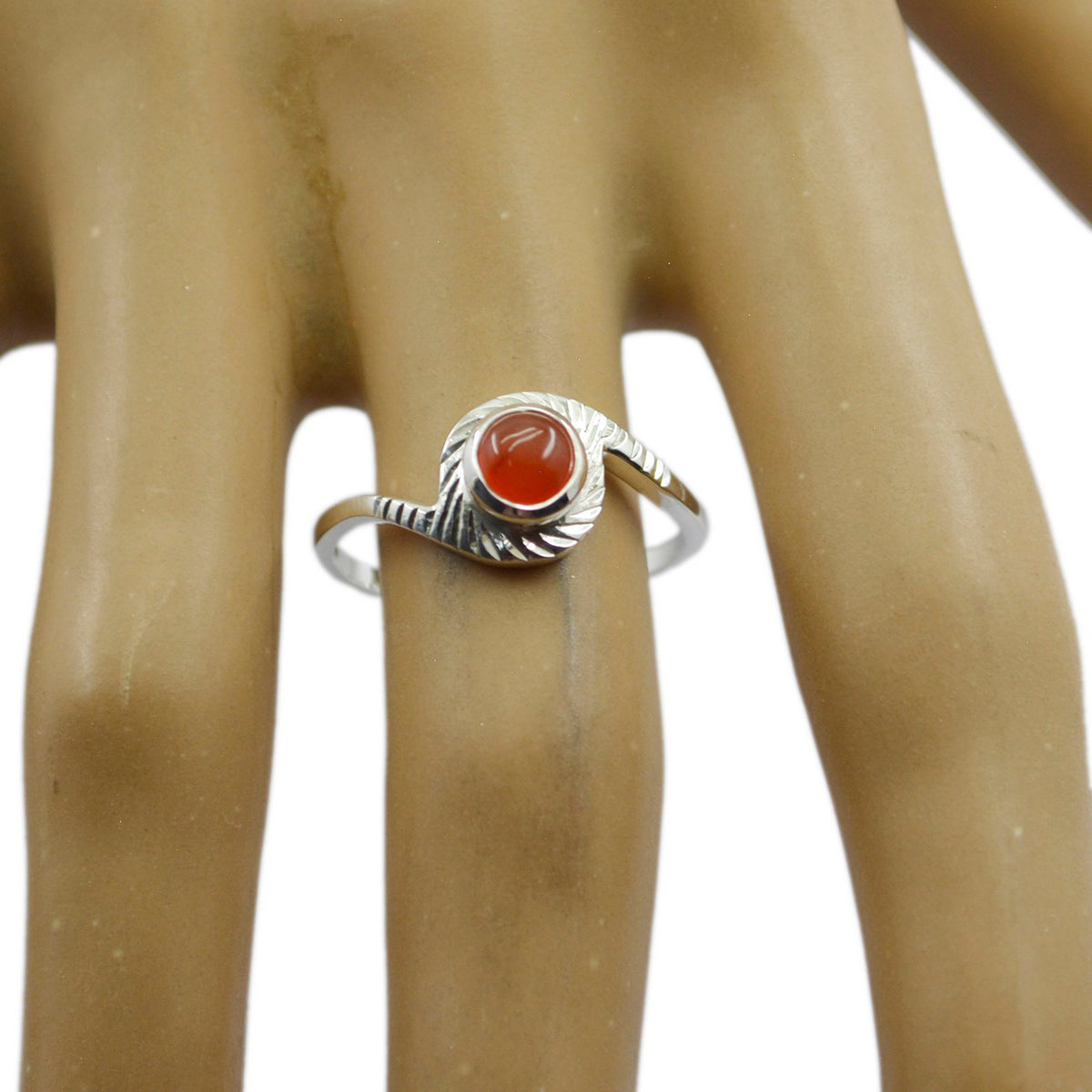 Riyo Slightly Gems Red Onyx Solid Silver Ring Hummingbird Jewelry