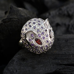 Riyo Slightly Gemstones Amethyst Solid Silver Ring Funky Jewelry