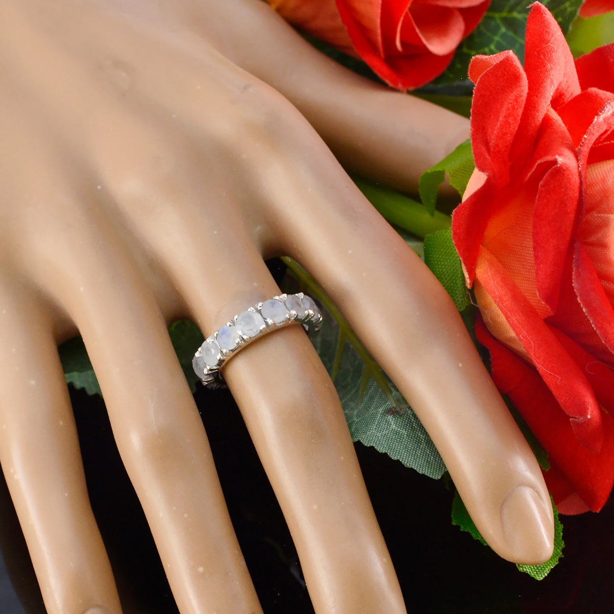 Riyo Splendid Gemstone Rose Quartz Solid Silver Rings Jewelry Box
