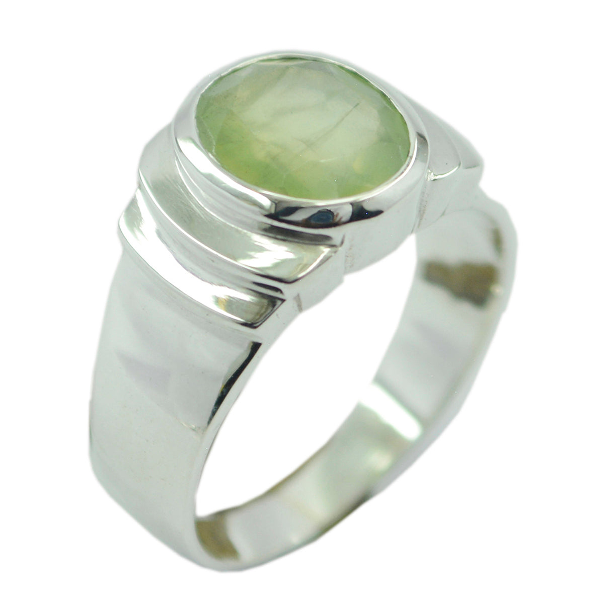 Riyo Sublime Gemstone Prehnite Silver Ring Gift For Engagement