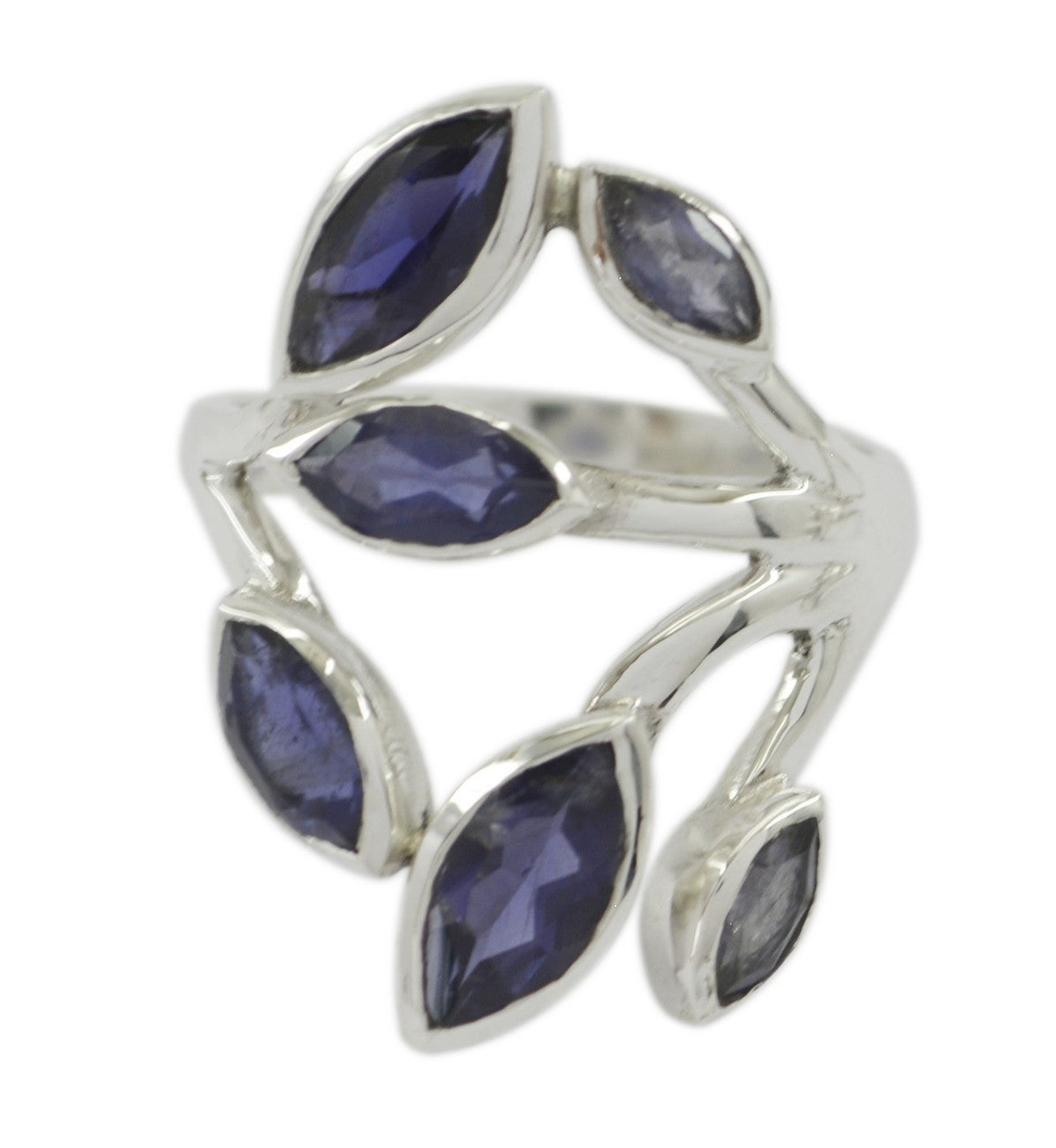 Riyo Superb Gemstones Iolite Solid Silver Ring Moissanite Jewelry