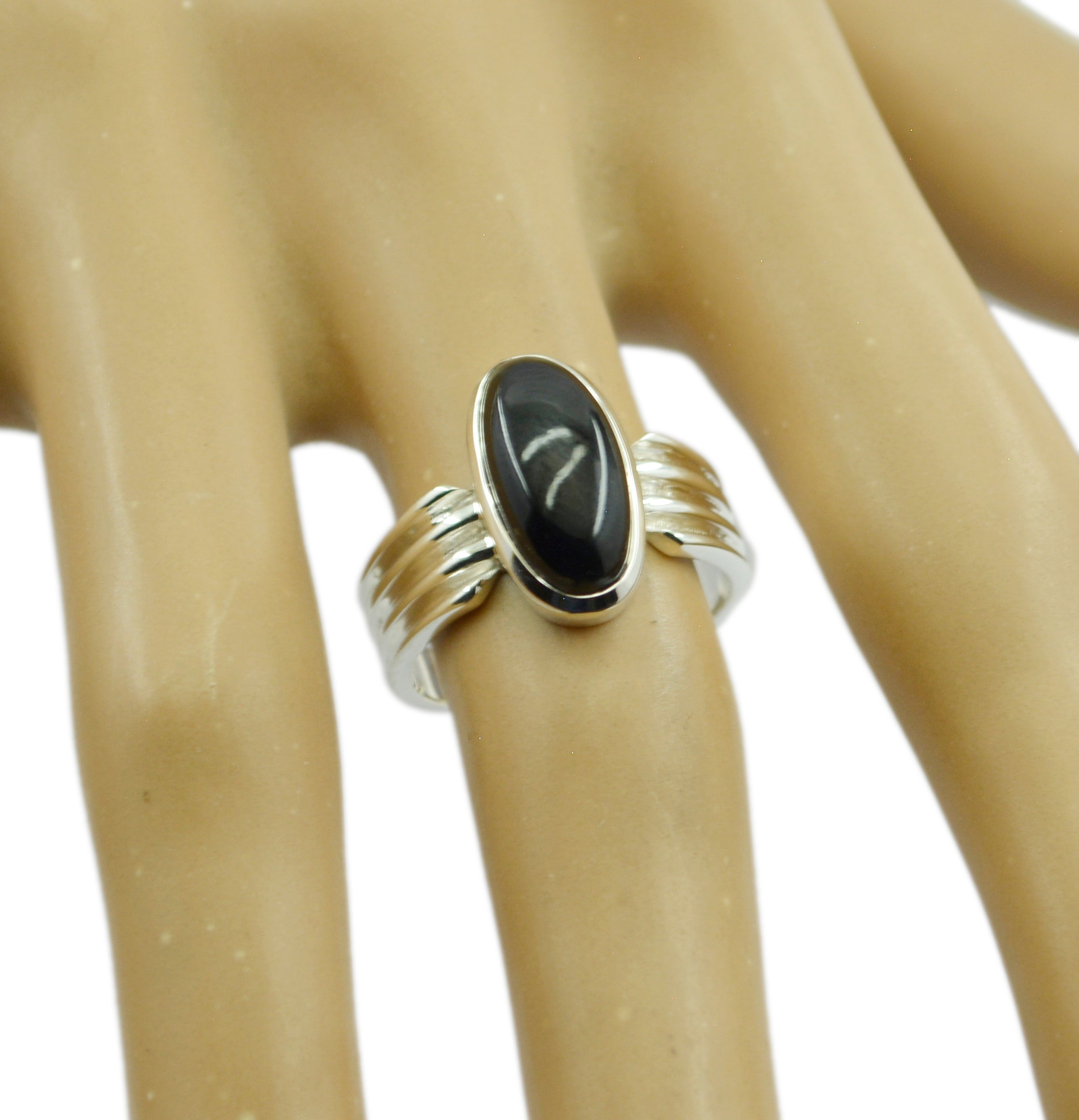 Riyo Supply Gemstone Black Onyx Solid Silver Ring Hematite Jewelry