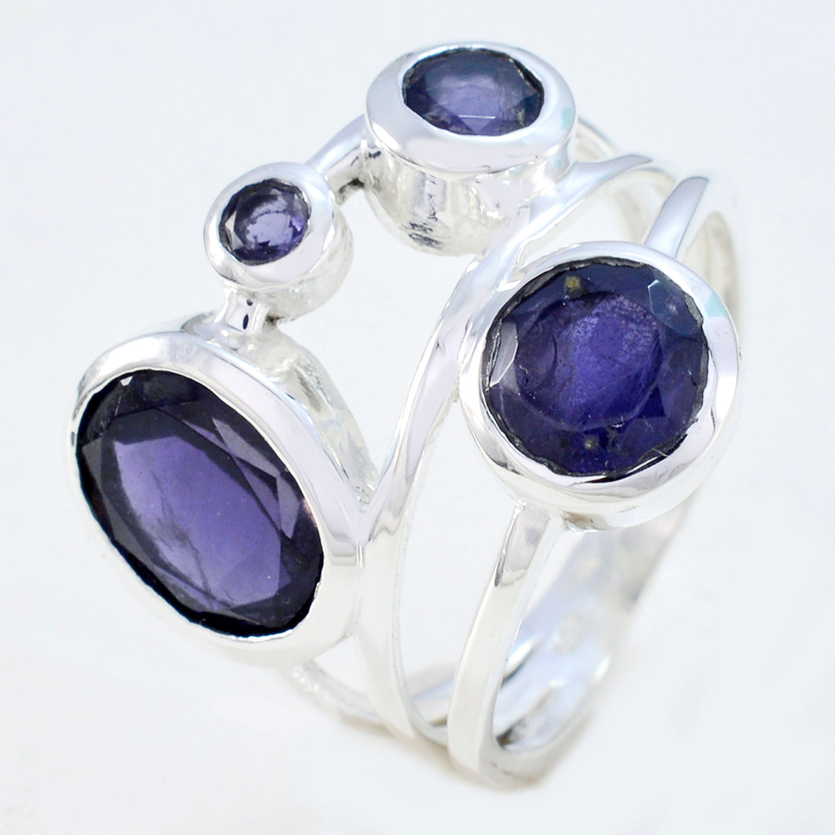Riyo Taking Gemstones Iolite Solid Silver Rings Mourning Jewelry