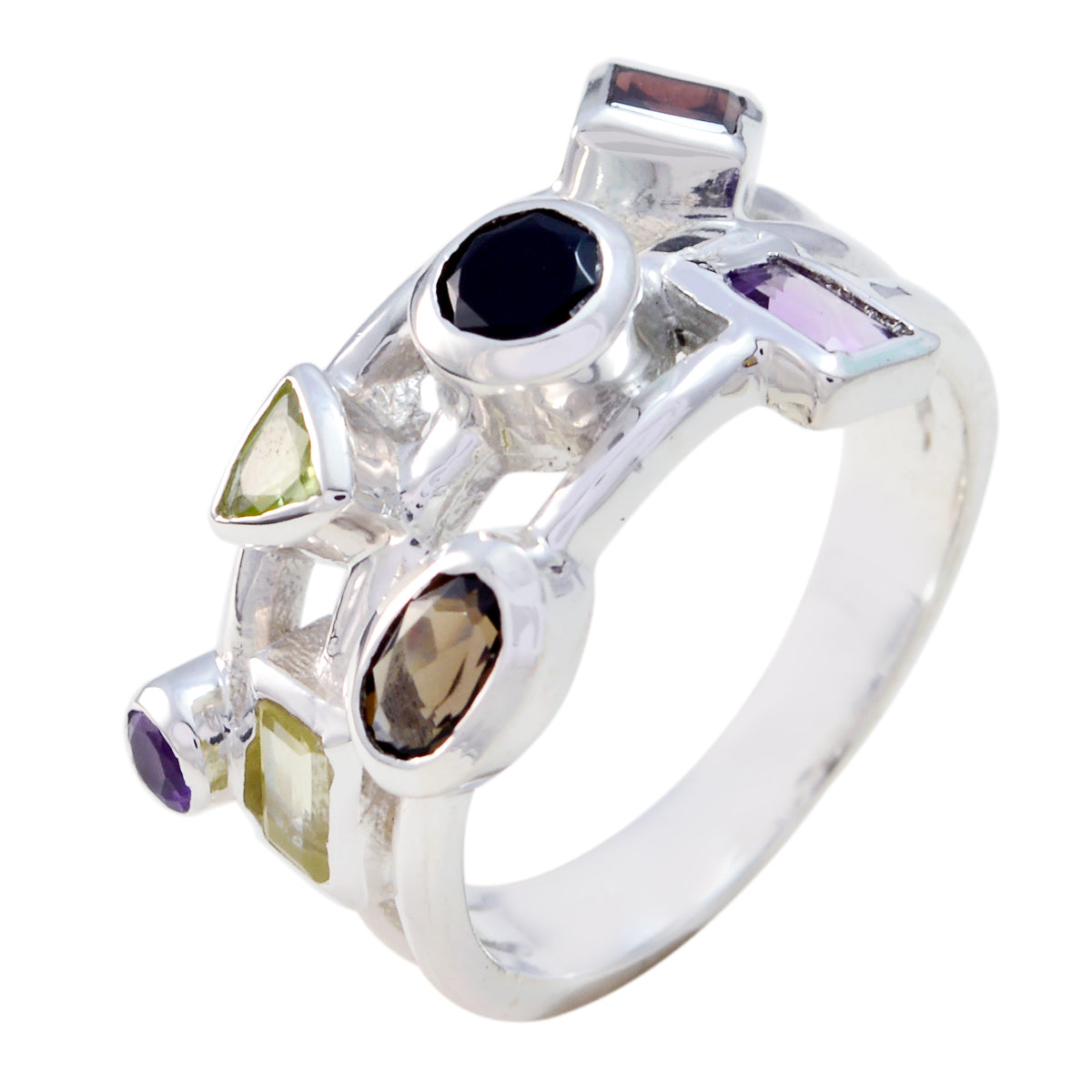 Riyo Taking Stone Multi Stone Solid Silver Ring Chakra Jewelry