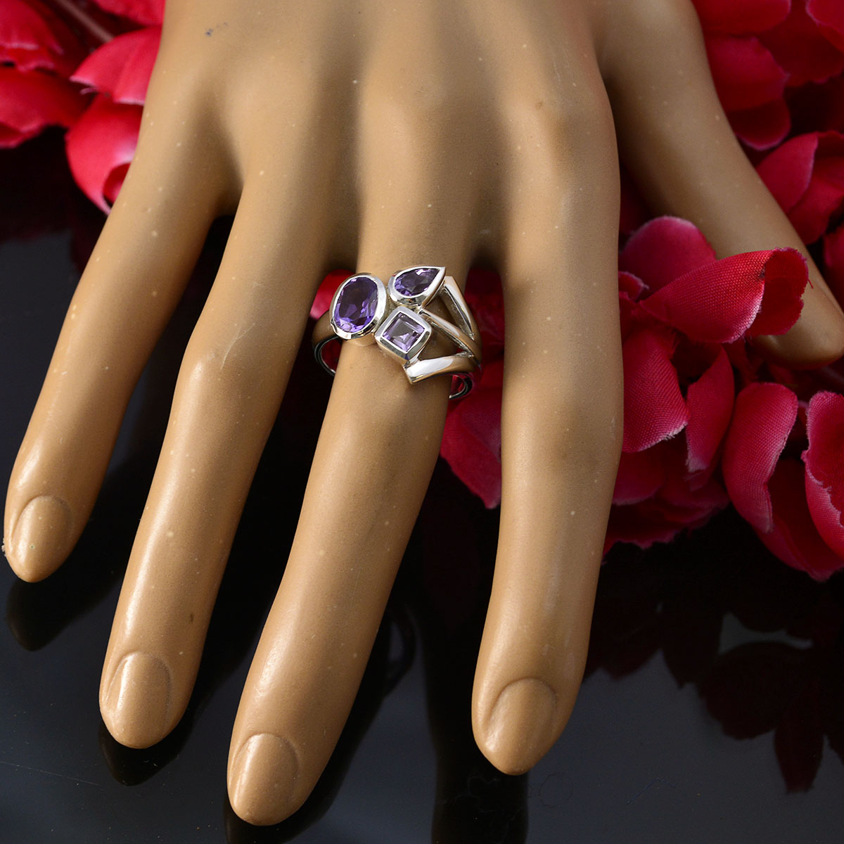 Riyo Tantalizing Gemstone Amethyst 925 Silver Ring Delicate Jewelry