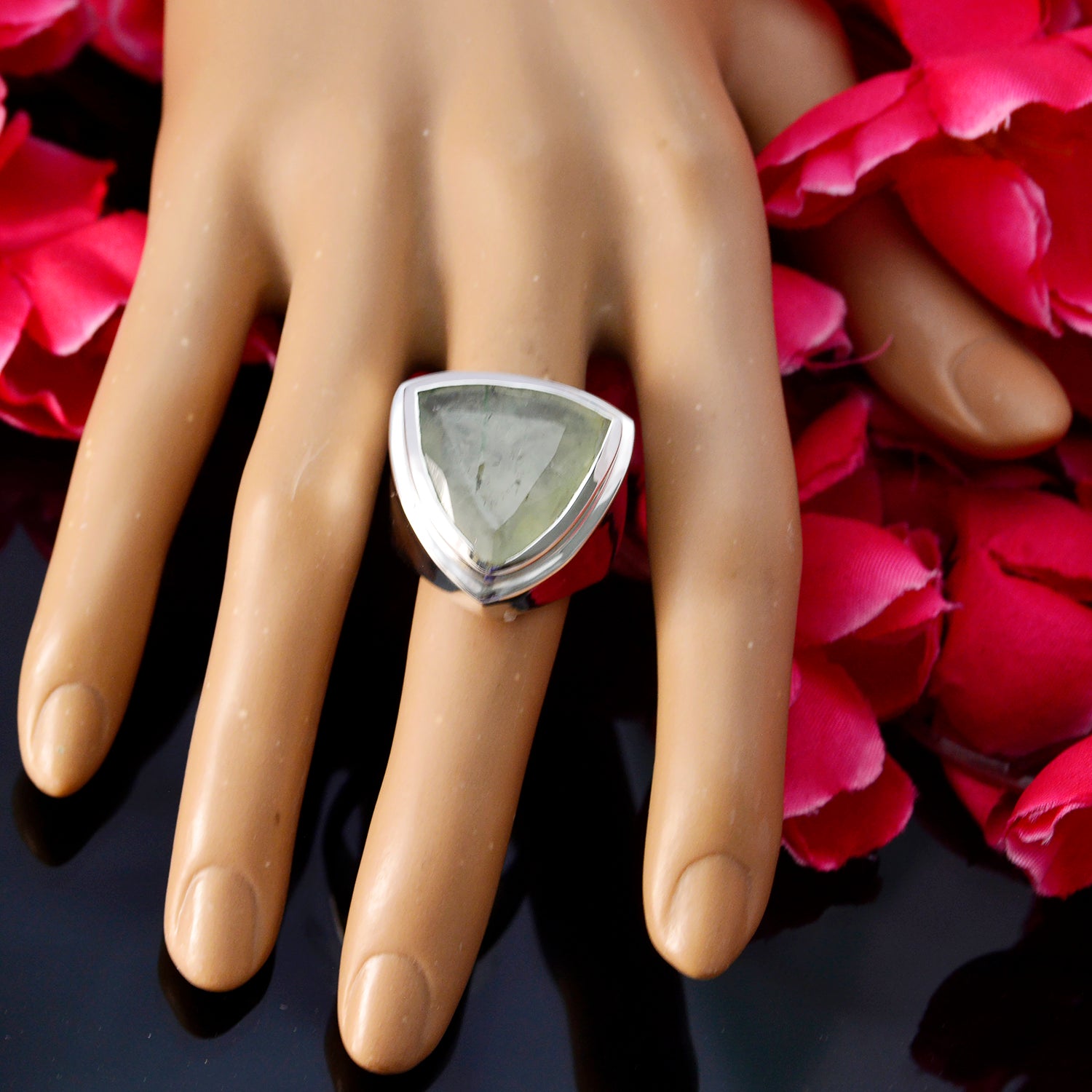 Riyo Teasing Gemstone Prehnite 925 Silver Ring Gift Good Friday