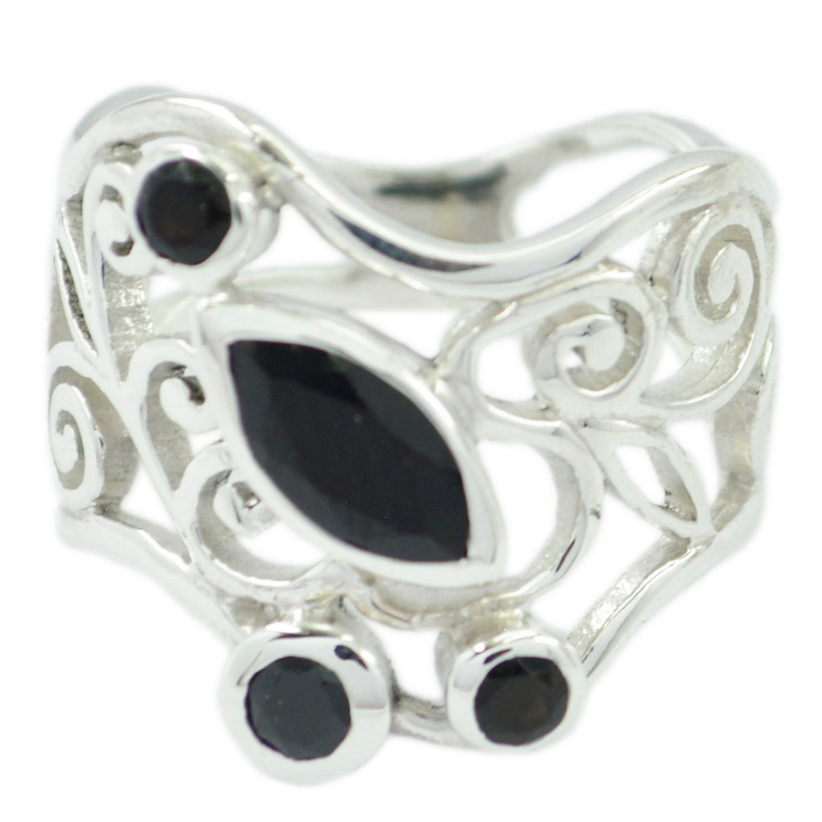 Riyo Tempting Gemstones Black Onyx 925 Silver Rings Jewelry Chain