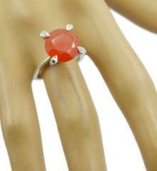 Riyo Well-Formed Stone Red Onyx Solid Silver Ring Independence