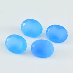 Riyogems 1PC Genuine Blue Chalcedony Faceted 10x12 mm Oval Shape pretty Quality Stone