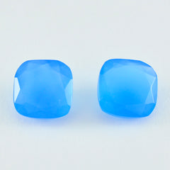 Riyogems 1PC Genuine Blue Chalcedony Faceted 12X12 mm Cushion Shape excellent Quality Loose Gem