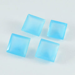 Riyogems 1PC Genuine Blue Chalcedony Faceted 12x12 mm Square Shape pretty Quality Stone