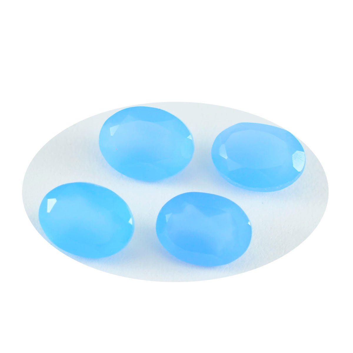 Riyogems 1PC Genuine Blue Chalcedony Faceted 7x9 mm Oval Shape good-looking Quality Loose Gemstone