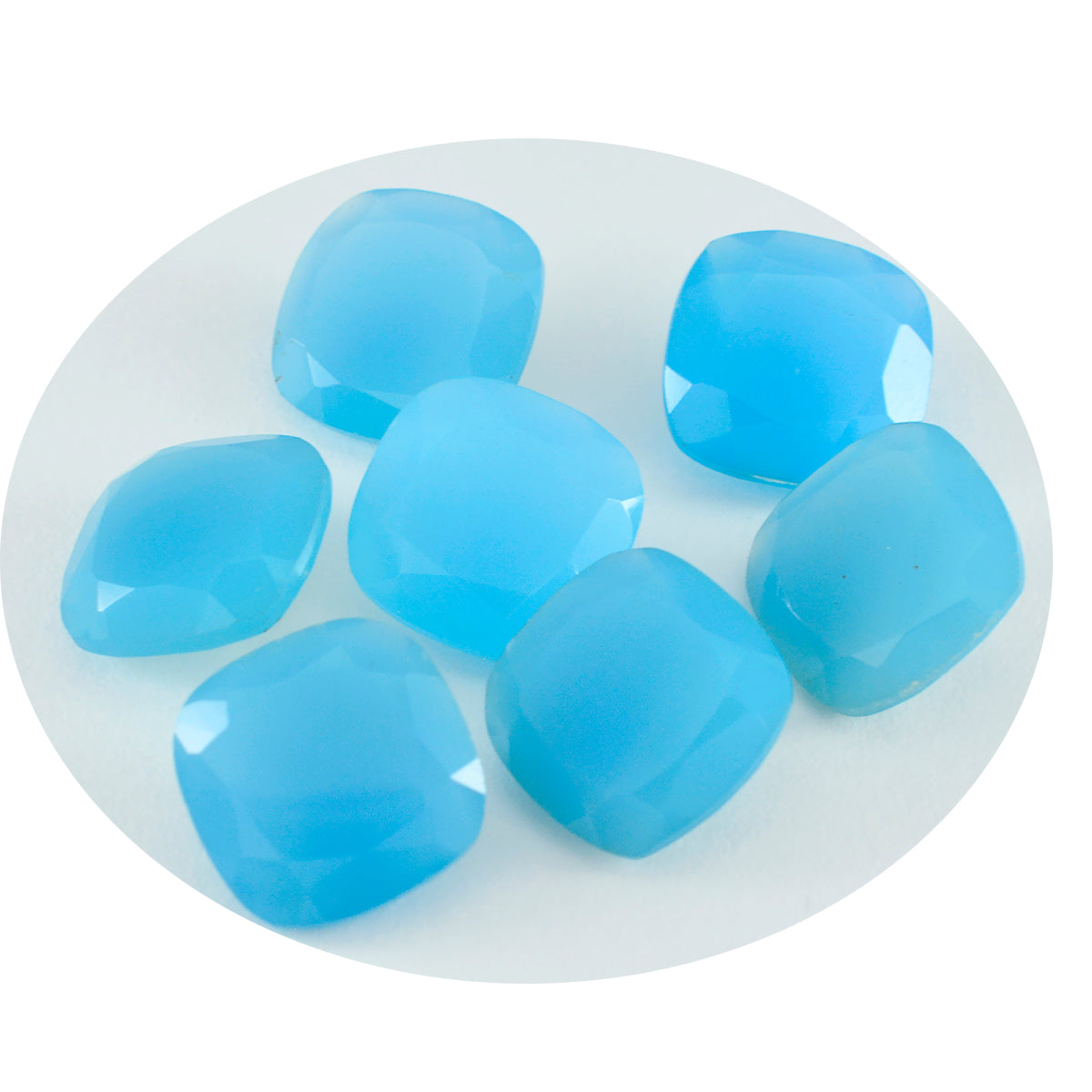 Riyogems 1PC Genuine Blue Chalcedony Faceted 9x9 mm Cushion Shape handsome Quality Gems