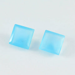 Riyogems 1PC Genuine Blue Chalcedony Faceted 9x9 mm Square Shape Nice Quality Loose Gemstone