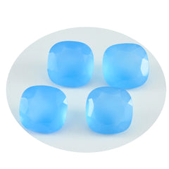 Riyogems 1PC Natural Blue Chalcedony Faceted 10x10 mm Cushion Shape good-looking Quality Stone