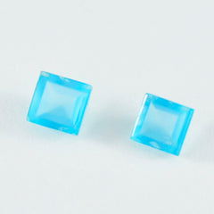 Riyogems 1PC Natural Blue Chalcedony Faceted 10x10 mm Square Shape beautiful Quality Gem