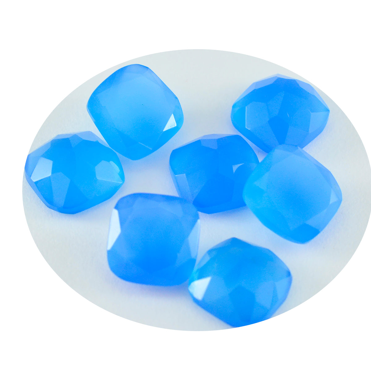 Riyogems 1PC Natural Blue Chalcedony Faceted 7x7 mm Cushion Shape attractive Quality Loose Gemstone