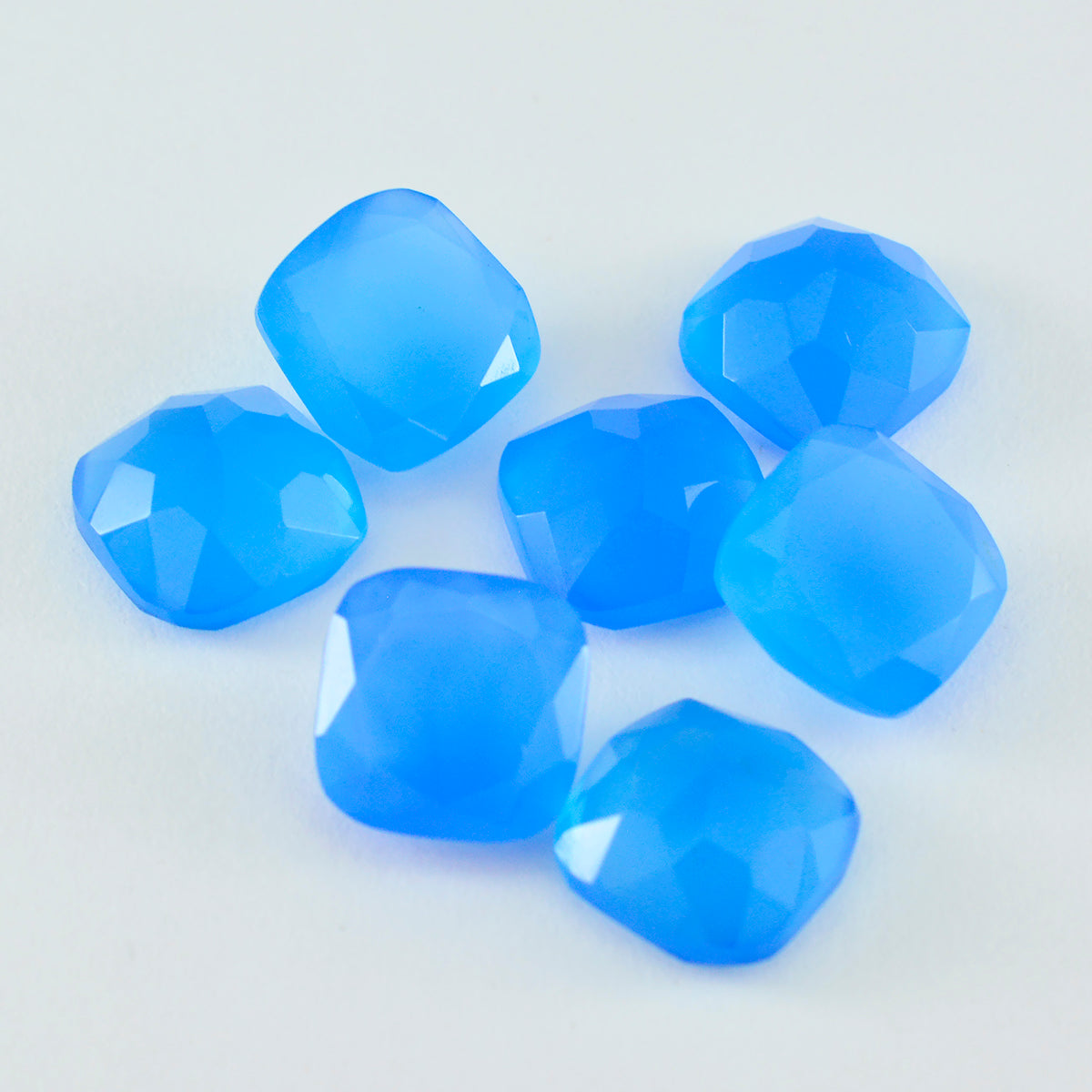 Riyogems 1PC Natural Blue Chalcedony Faceted 7x7 mm Cushion Shape attractive Quality Loose Gemstone