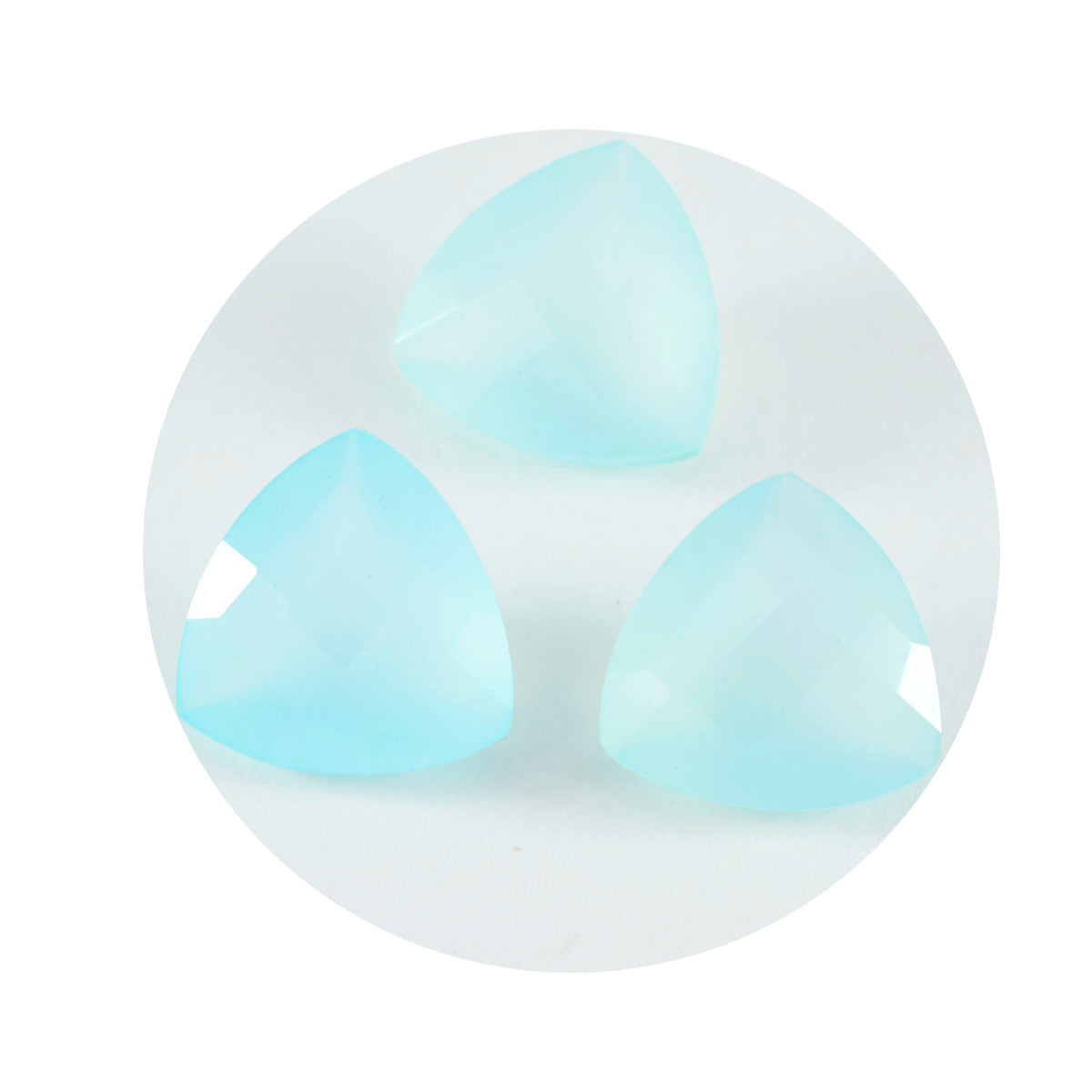 Riyogems 1PC Real Aqua Chalcedony Faceted 11x11 mm Trillion Shape attractive Quality Gemstone