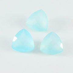 Riyogems 1PC Real Aqua Chalcedony Faceted 11x11 mm Trillion Shape attractive Quality Gemstone
