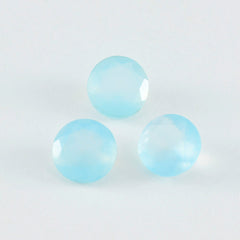 Riyogems 1PC Real Aqua Chalcedony Faceted 12x12 mm Round Shape A Quality Stone