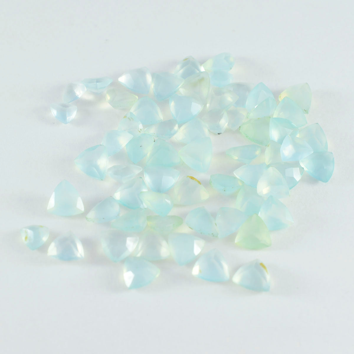 Riyogems 1PC Real Aqua Chalcedony Faceted 5X5 mm Trillion Shape A+ Quality Loose Gems