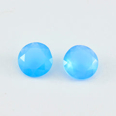 Riyogems 1PC Real Blue Chalcedony Faceted 10X10 mm Round Shape beauty Quality Loose Gems