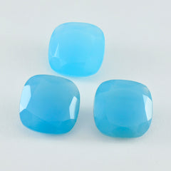 Riyogems 1PC Real Blue Chalcedony Faceted 14X14 mm Cushion Shape astonishing Quality Loose Stone