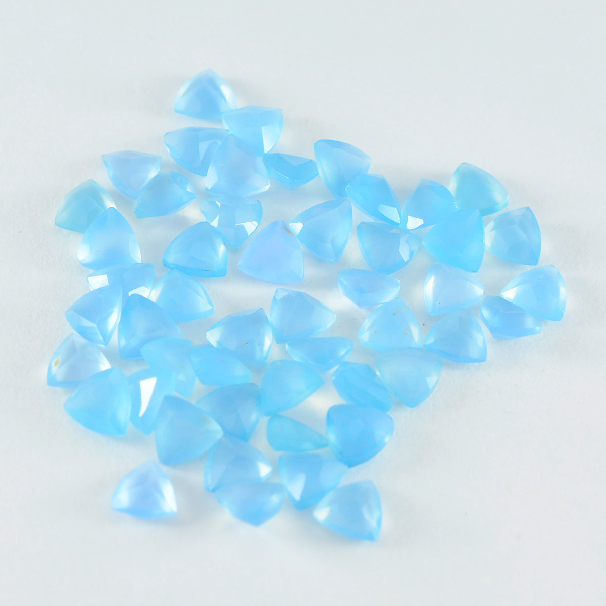 Riyogems 1PC Real Blue Chalcedony Faceted 5X5 mm Trillion Shape pretty Quality Loose Gemstone