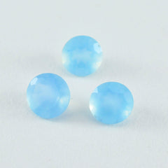 Riyogems 1PC Real Blue Chalcedony Faceted 7x7 mm Round Shape sweet Quality Stone