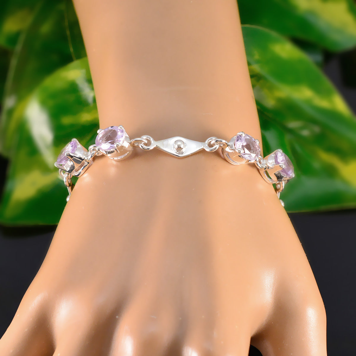 Riyo classique en argent sterling 925 bracelet pour femme bracelet en améthyste bracelet à griffes avec hameçon bracelet à maillons taille L 6-8,5 pouces.