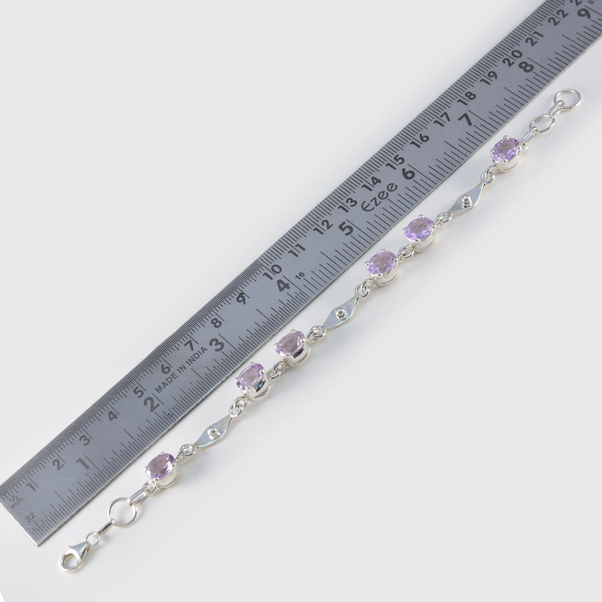 Riyo Klassieke 925 Sterling Zilveren Armband Voor Vrouwen Amethist Armband Prong Setting Armband Met Vishaak Schakelarmband L Maat 6-8,5 Inch.