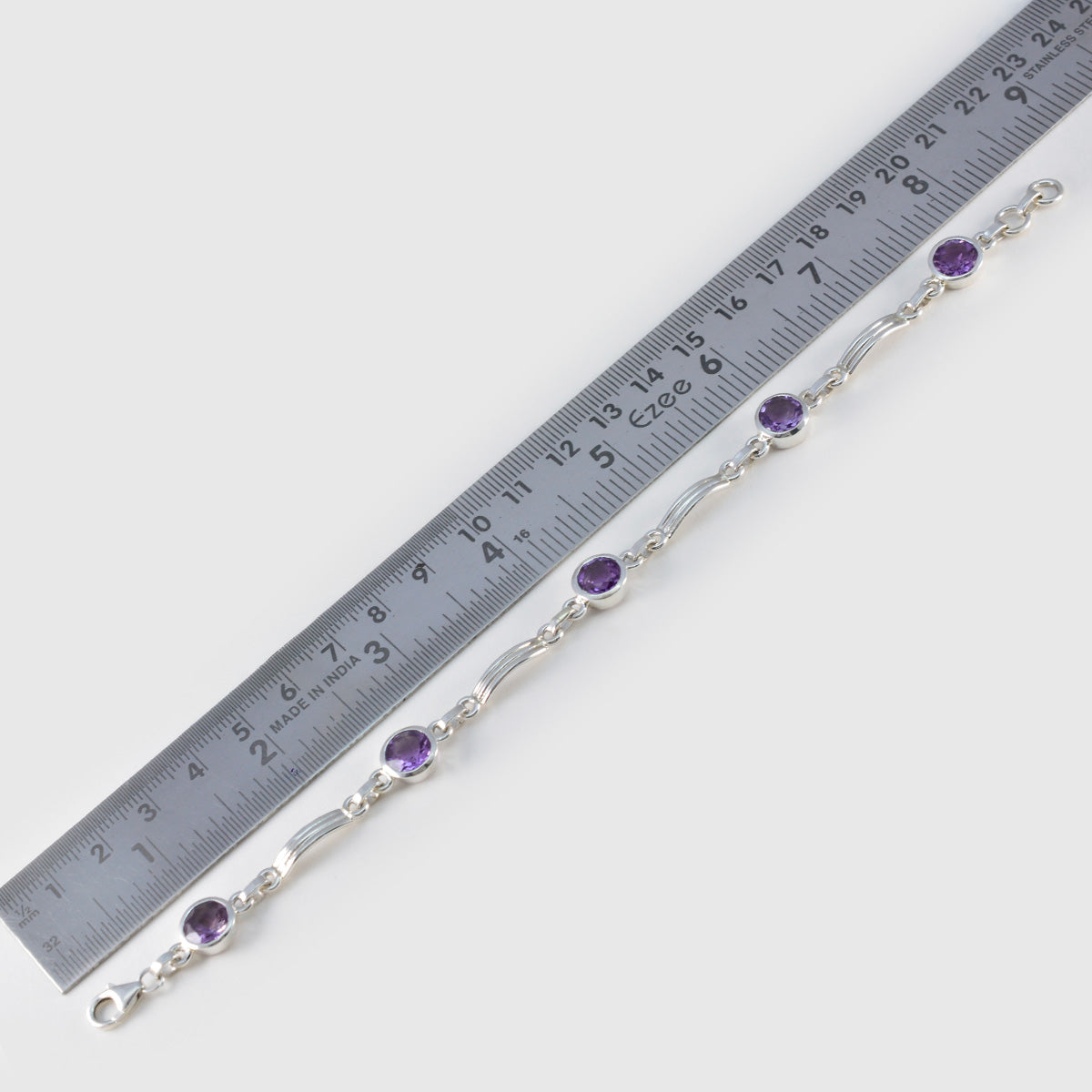 Riyo Excellent 925 Sterling Silber Armband für Damen, Amethyst-Armband, Lünettenfassung, Armband mit Glieder-Charm-Armband, Größe L, 15,2–21,6 cm.