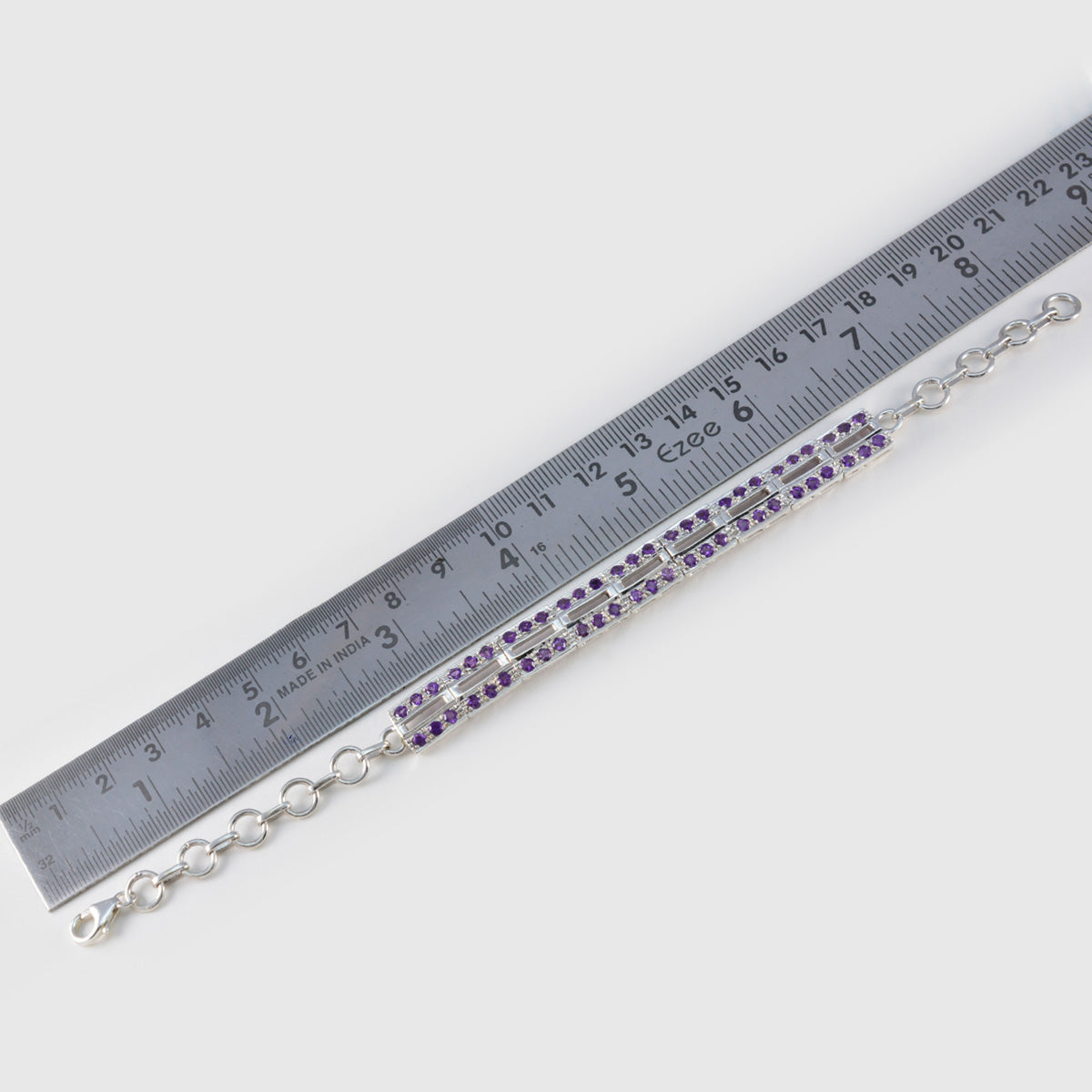 Riyo Exporteur 925 Sterling Zilveren Armband Voor Meisje Amethist Armband Bezel Setting Armband met Vishaak Link Bedelarmband L Maat 6-8,5 Inch.
