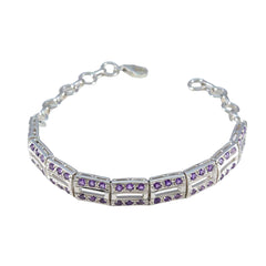Riyo Exporter 925 Sterling Silver Bracelet For Girl Amethyst Bracelet Bezel Setting Bracelet with Fish Hook Link Charm Bracelet L Size 6-8.5 Inch.