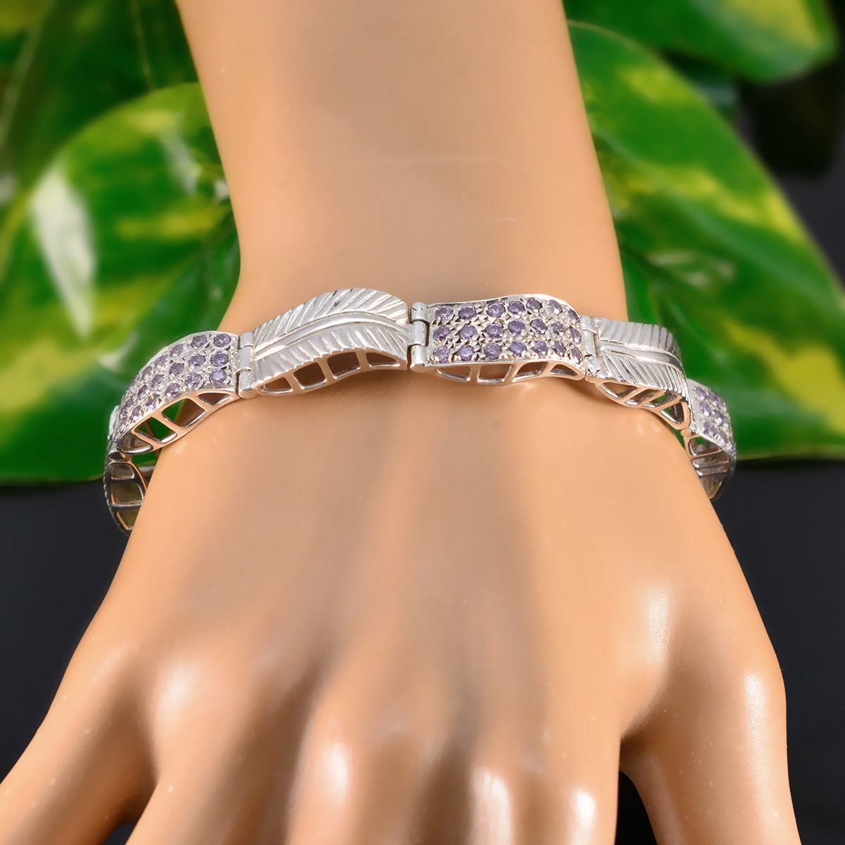 Riyo Bracelet complet en argent sterling 925 pour femme, bracelet en améthyste, serti de lunette avec lien, bracelet à breloques, taille L 15,2 à 21,6 cm.