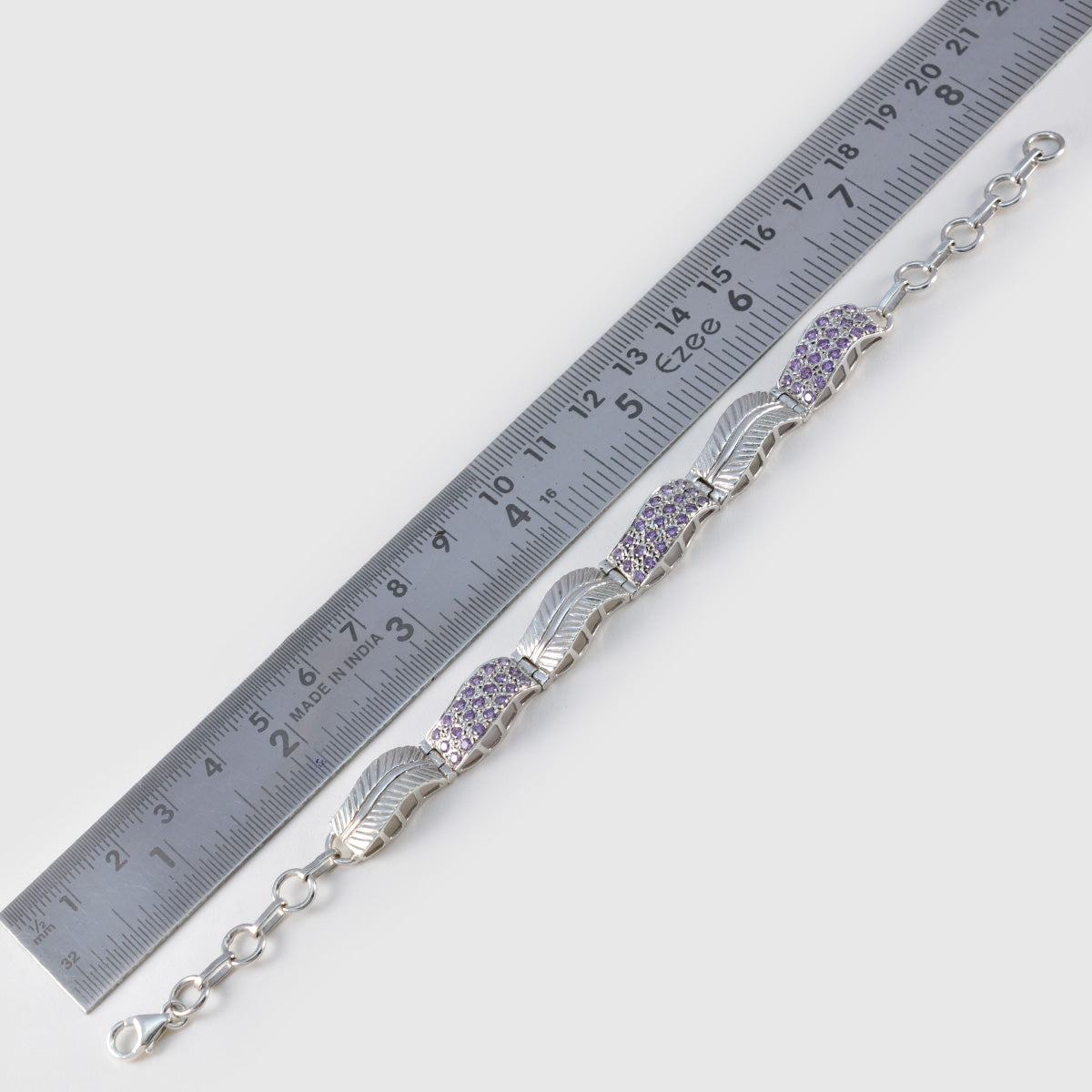 Riyo Komplettes 925er-Sterlingsilber-Armband für Damen, Amethyst-Armband, Lünettenfassung, Armband mit Glieder-Charm-Armband, Größe L, 15,2–21,6 cm.