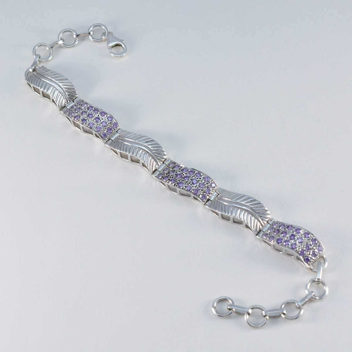 Riyo Complete 925 Sterling Silver Bracelet For Women Amethyst Bracelet Bezel Setting Bracelet with Link Charm Bracelet L Size 6-8.5 Inch.